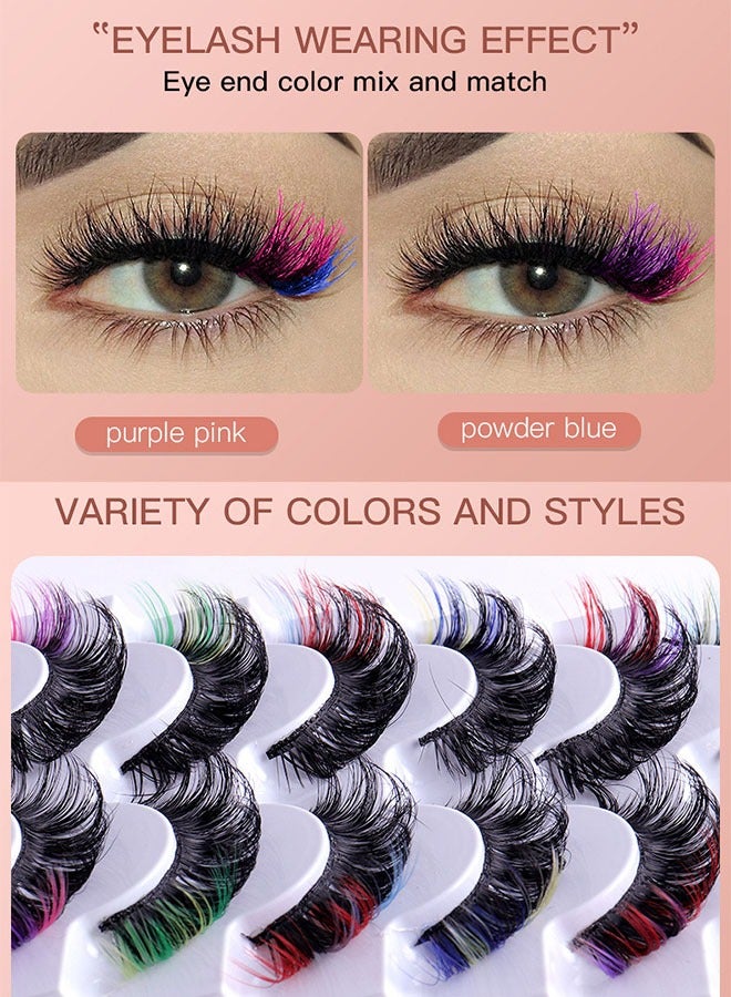 7 Pairs Colored Lashes Set, C Curl Anime Lash, Eyelash Extension, DD Curl Natural Thick Volume Lashes, Fluffy Long False Eyelashes Reusable, Bright and Enlarged Eye