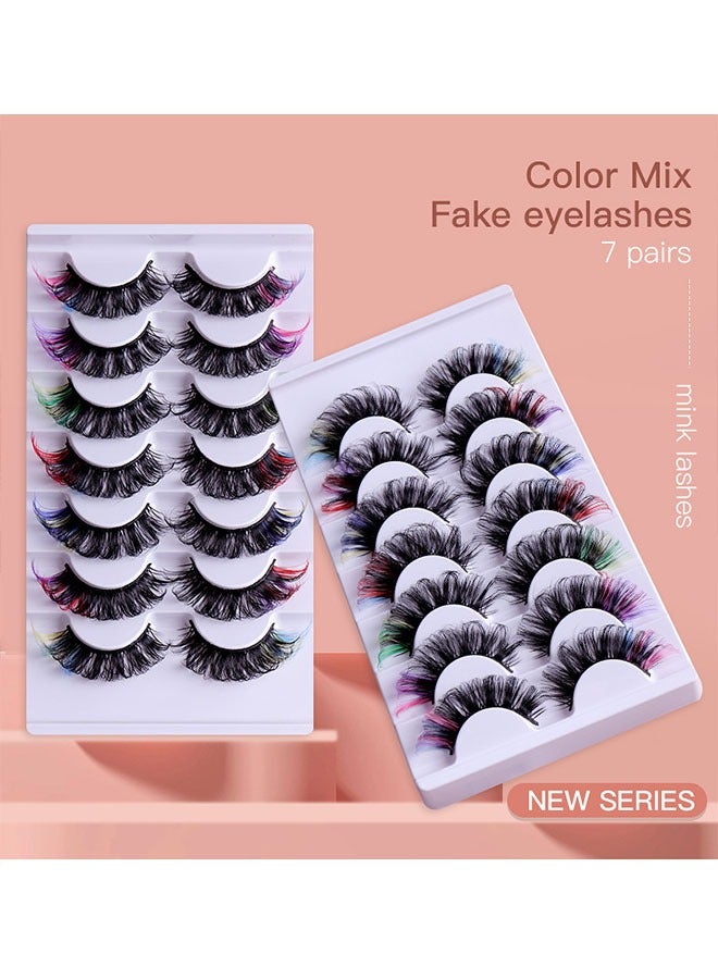 7 Pairs Colored Lashes Set, C Curl Anime Lash, Eyelash Extension, DD Curl Natural Thick Volume Lashes, Fluffy Long False Eyelashes Reusable, Bright and Enlarged Eye