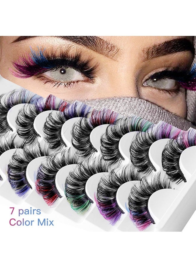 7 Pairs Colored Lashes Set, C Curl Anime Lash, Eyelash Extension, DD Curl Natural Thick Volume Lashes, Fluffy Long False Eyelashes Reusable, Bright and Enlarged Eye