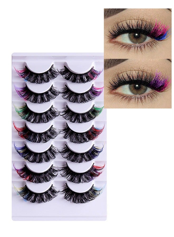 7 Pairs Colored Lashes Set, C Curl Anime Lash, Eyelash Extension, DD Curl Natural Thick Volume Lashes, Fluffy Long False Eyelashes Reusable, Bright and Enlarged Eye