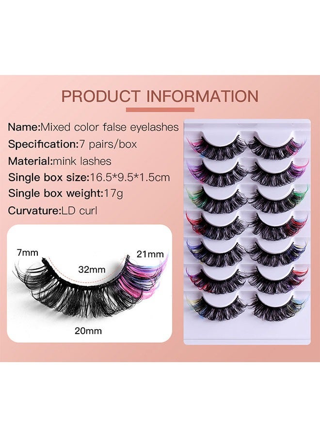 7 Pairs Colored Lashes Set, C Curl Anime Lash, Eyelash Extension, DD Curl Natural Thick Volume Lashes, Fluffy Long False Eyelashes Reusable, Bright and Enlarged Eye