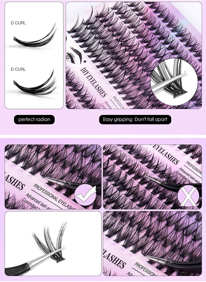 Segmented false eyelash set 240 clusters, 30D 40D Mix Lash Clusters, with Double Headed Glue, Tweezers, and Eyelash Brush, Eyelash Extension Kit, Enlarge Eyes Naturally, Curl Eyelash, DIY Eyelashes