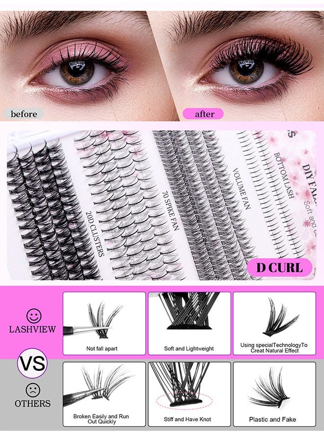 4 Styles DIY Eyelash Extension Kit 404 Clusters, 5-16mm Mixed Individual Lashes Cluster, Natural Curl Personal Eyelash Set, Segmented False Eyelashes, Thick Eyelashes