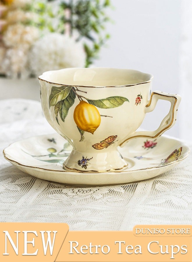 Tea Cups and Retro Phnom Penh Tea Cups and Saucers Set Porcelain Tea Set for Tea Party Afternoon Tea Cups Saucer for Coffee Milk Kitchen and Drawing RoomSaucers Set Porcelain Tea Set for Tea Party