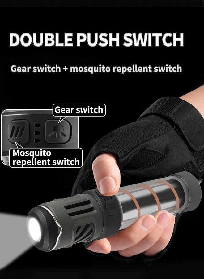 3in1 Camping Lights Mosquito Repellent Multifunctional Flashlight with Magnetic Detachable Bracket 5 Lighting Modes Fast Charge Camping Lamp Waterproof Handheld Lamp for Outdoor Camping