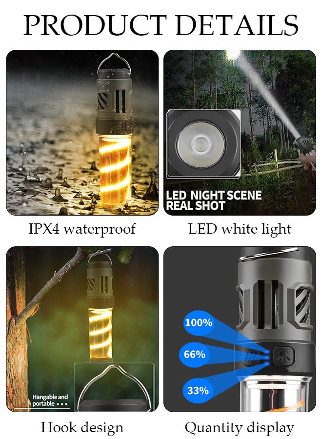 3in1 Camping Lights Mosquito Repellent Multifunctional Flashlight with Magnetic Detachable Bracket 5 Lighting Modes Fast Charge Camping Lamp Waterproof Handheld Lamp for Outdoor Camping