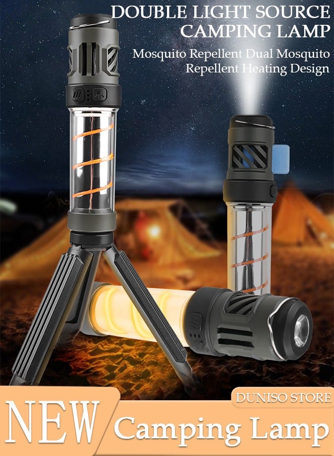 3in1 Camping Lights Mosquito Repellent Multifunctional Flashlight with Magnetic Detachable Bracket 5 Lighting Modes Fast Charge Camping Lamp Waterproof Handheld Lamp for Outdoor Camping