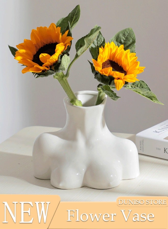 Modern Irregularity Hollow Ceramic Flower Vase Creative White for Table Centerpiece Wedding Dining Living Room Office House Decoration