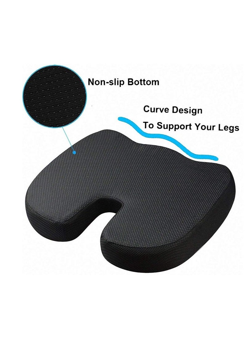 Portable Ergonomic Memory Foam Seat Cushion and Lumbar Support Pillow Set for Car Office Computer Chair Wheelchair