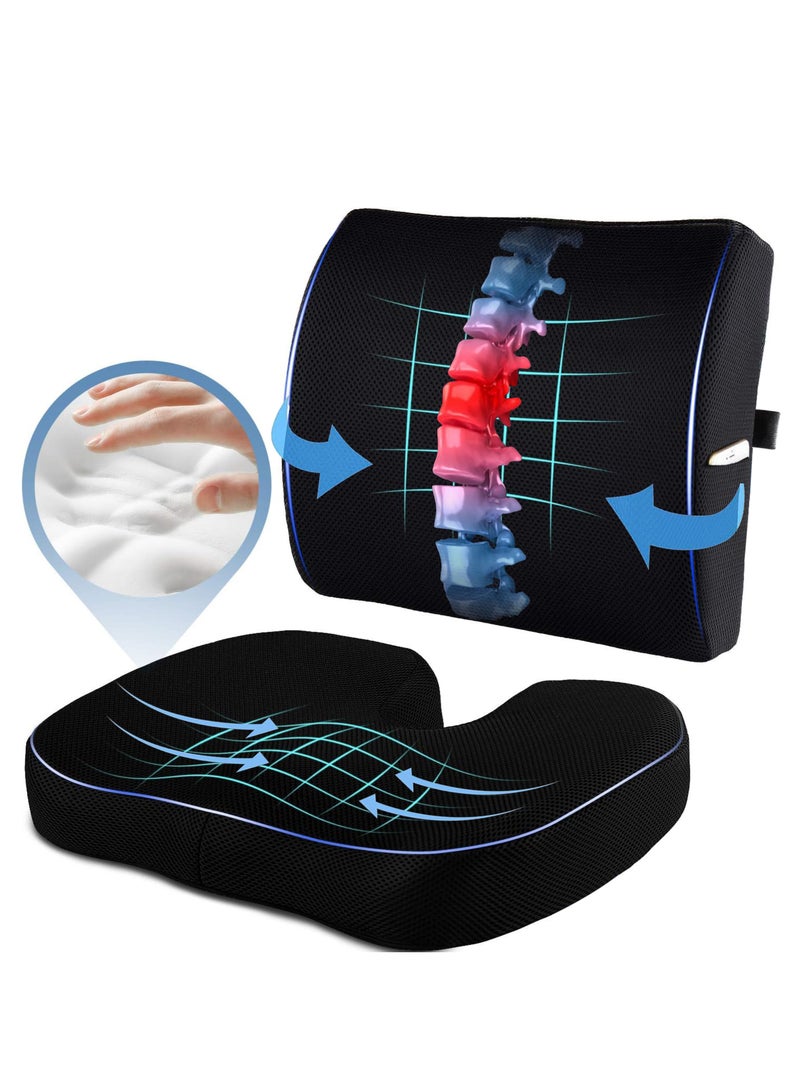 Portable Ergonomic Seat Cushion and Lumbar Support Pillow Set for Car Office Computer Chair Wheelchair