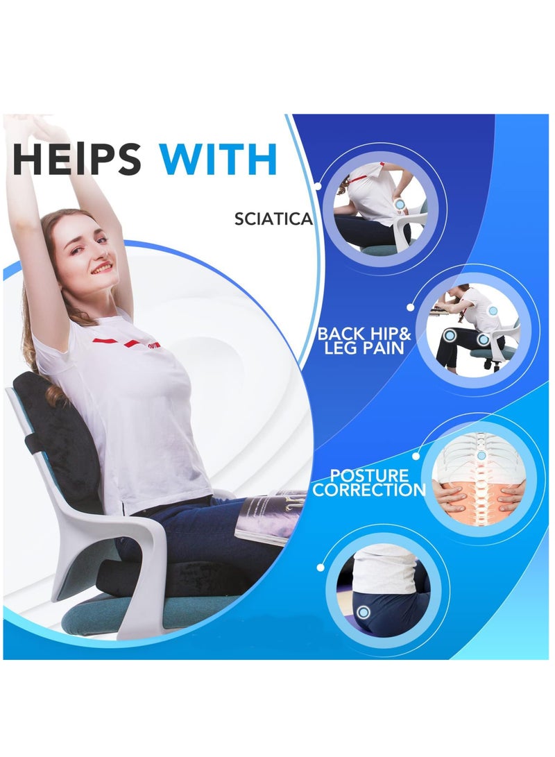 Portable Ergonomic Memory Foam Seat Cushion and Lumbar Support Pillow Set for Car Office Computer Chair Wheelchair