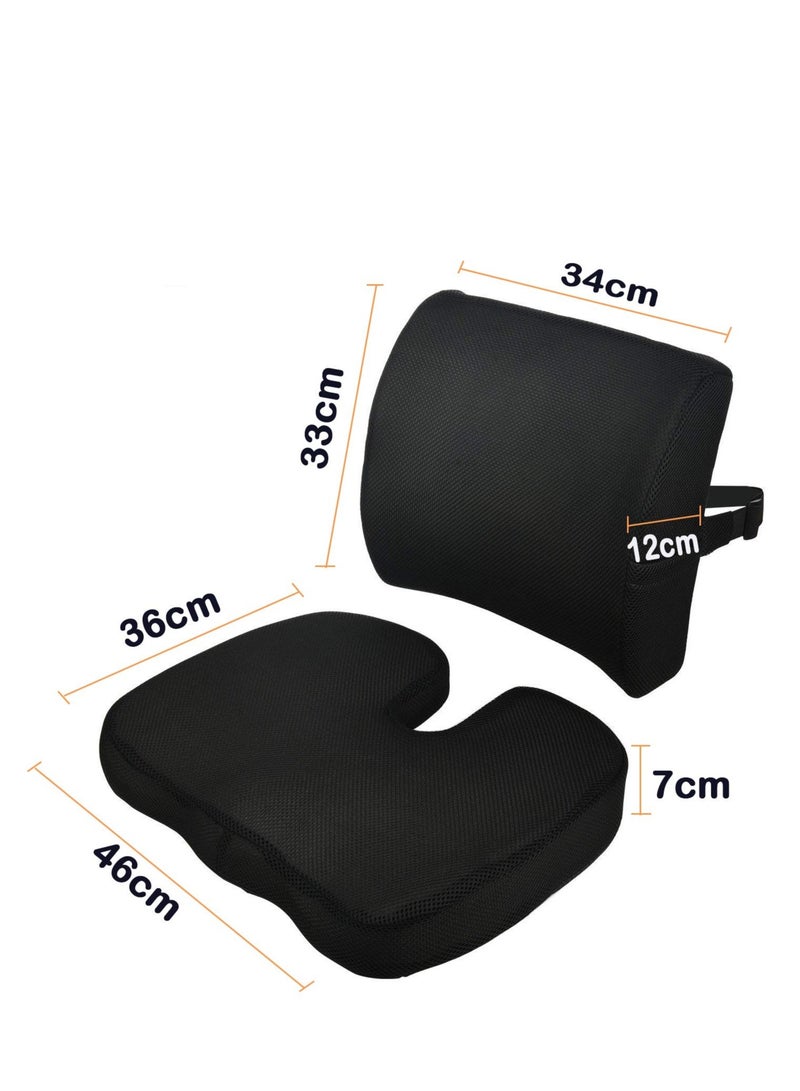 Portable Ergonomic Memory Foam Seat Cushion and Lumbar Support Pillow Set for Car Office Computer Chair Wheelchair