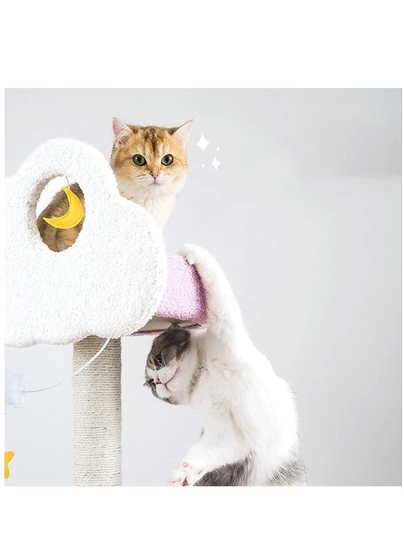 Cute Purple Cat Tree for Indoor Cats Multi-Level Cat Tower with Sisal Scratching Post  Plush Dangling Balls Pet Jungle Gym Cozy Plush Flower Cat Tree