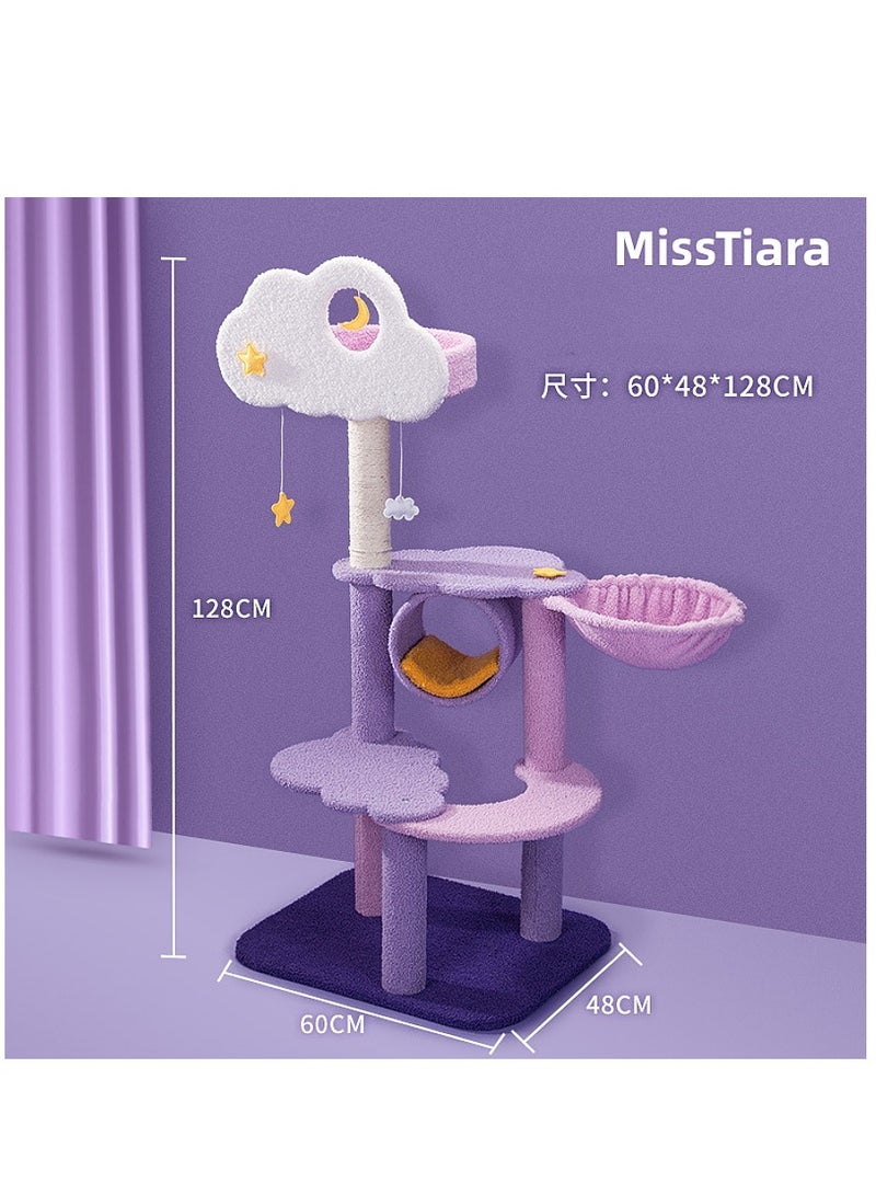 Cute Purple Cat Tree for Indoor Cats Multi-Level Cat Tower with Sisal Scratching Post  Plush Dangling Balls Pet Jungle Gym Cozy Plush Flower Cat Tree