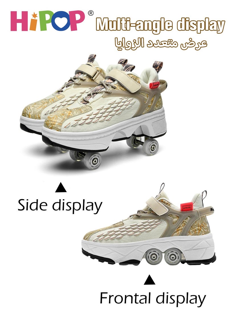 Unisex Kids Roller Skates Shoes with Dual Mode,Wheel Can Be Retracted,Fashional Girls Boys Roller Shoes,Retractable Skates for Kids
