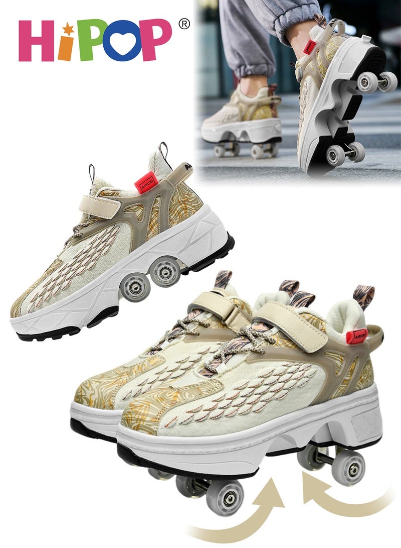 Unisex Kids Roller Skates Shoes with Dual Mode,Wheel Can Be Retracted,Fashional Girls Boys Roller Shoes,Retractable Skates for Kids