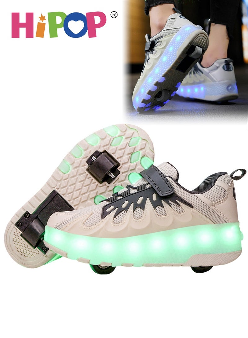 Unisex Kids Roller Skates Shoes with USB Charging Lights,Fashional Girls Boys Roller Shoes,Retractable Double Wheels Skates