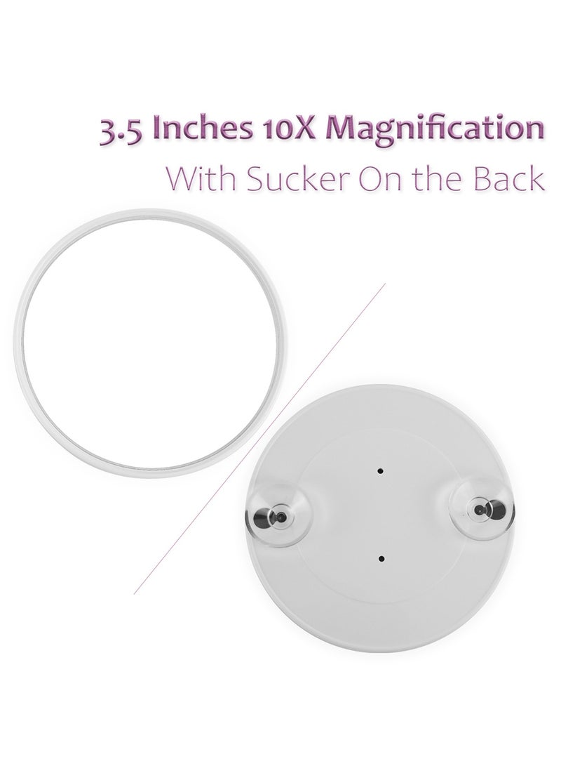 Portable LED Makeup Mirror - 3 Adjustable Light Settings, 1x Large & Detachable 10x Magnifying Mirror, Cordless Travel Mirror with 360° Rotatable Kickstand - White.