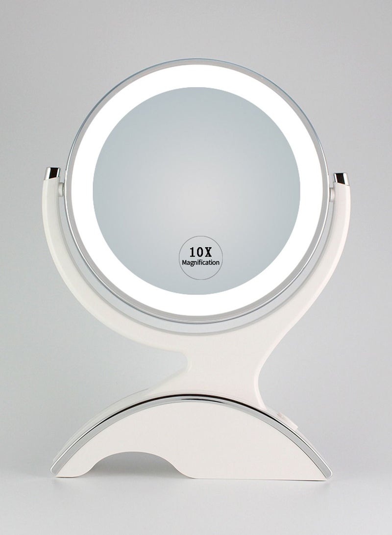 Magnifying Makeup Mirror with Light-1x/10x Rechargeable Lighted Mirror with Magnification  Double Sided 360 Degree Vanity Mirror,Dual Power.(White)