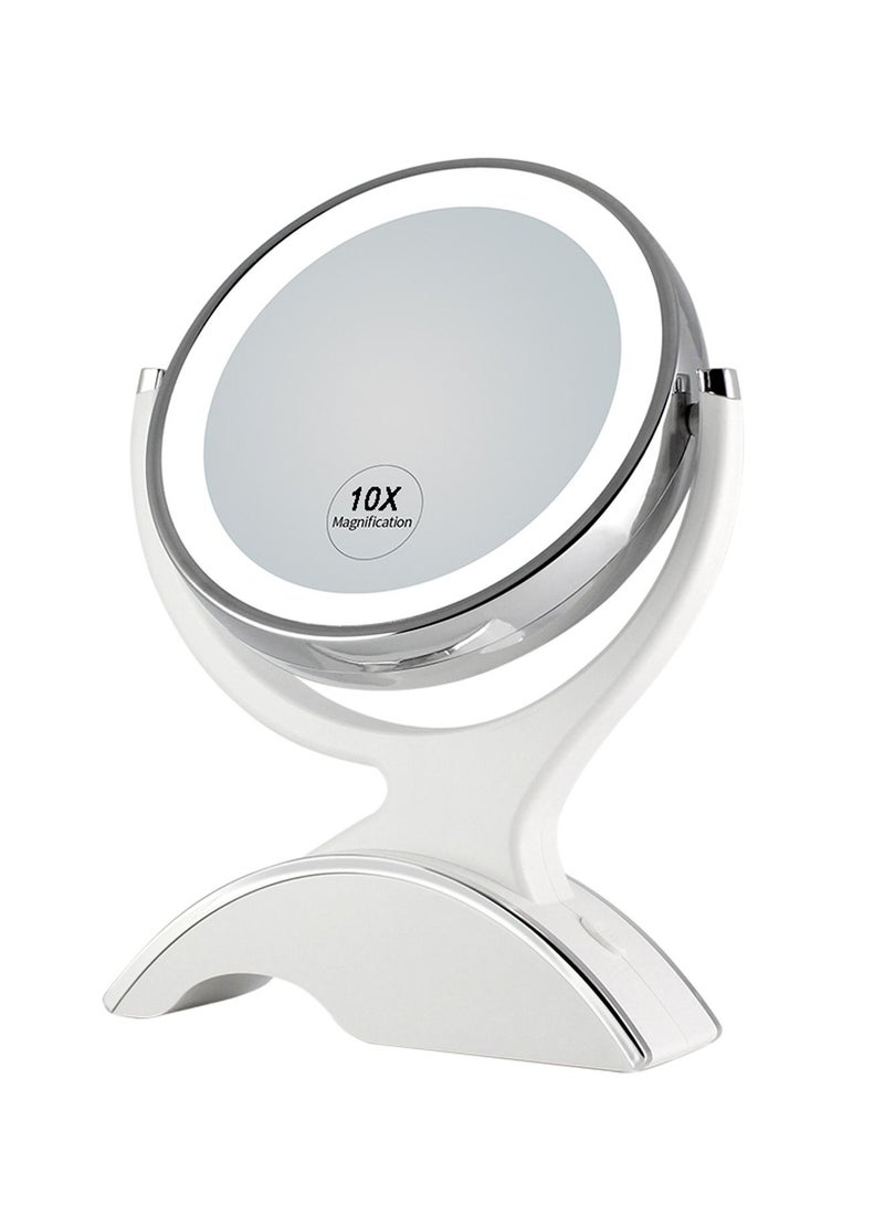 Magnifying Makeup Mirror with Light-1x/10x Rechargeable Lighted Mirror with Magnification  Double Sided 360 Degree Vanity Mirror,Dual Power.(White)