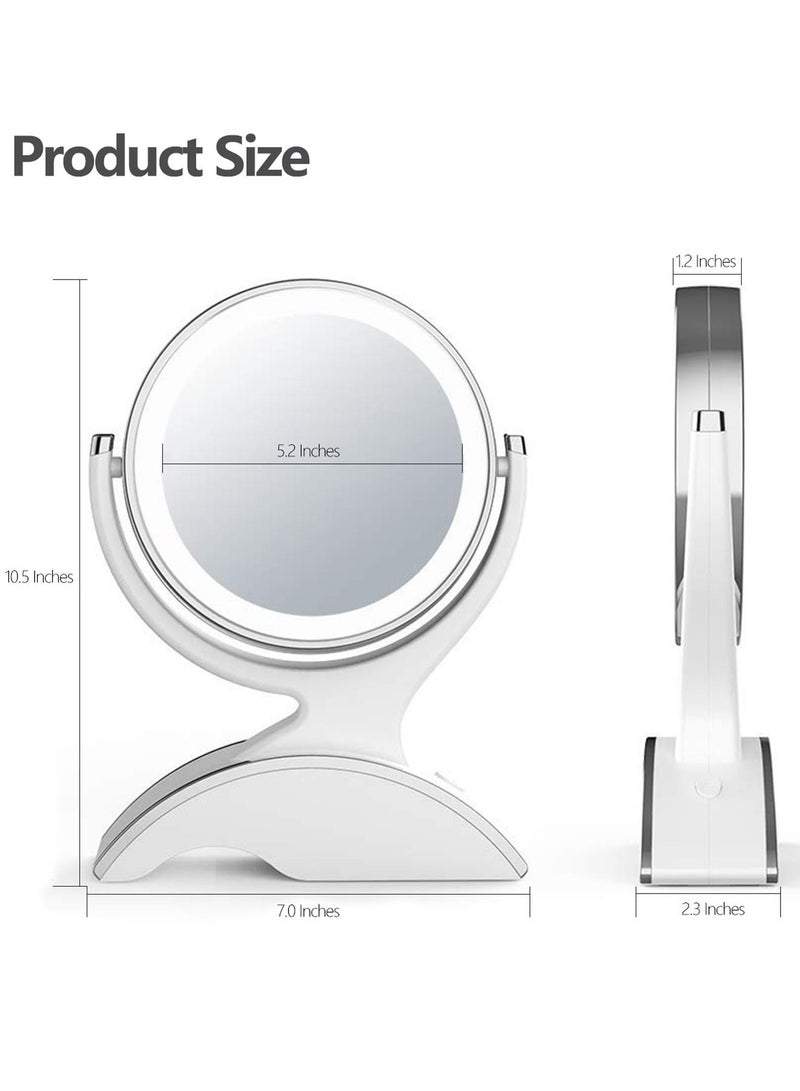 Magnifying Makeup Mirror with Light-1x/10x Rechargeable Lighted Mirror with Magnification  Double Sided 360 Degree Vanity Mirror,Dual Power.(White)