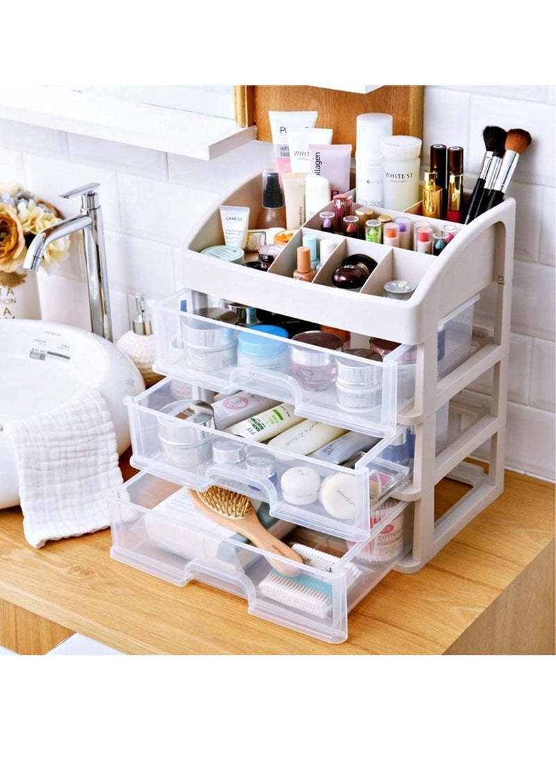 Makeup Organizer with 3 Drawers Bathroom Vanity Countertop Storage for Cosmetics Brushes Lotion Nail Lipstick and Jewelry