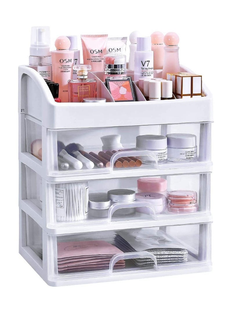 Makeup Organizer with 3 Drawers Bathroom Vanity Countertop Storage for Cosmetics Brushes Lotion Nail Lipstick and Jewelry