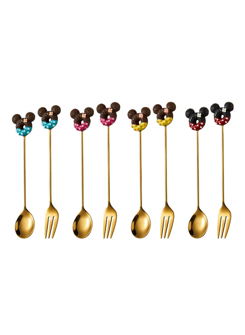 8pcs Stainless steel spoon wholesale high-looking household small creative golden cartoon dessert children's cute coffee stirring spoon