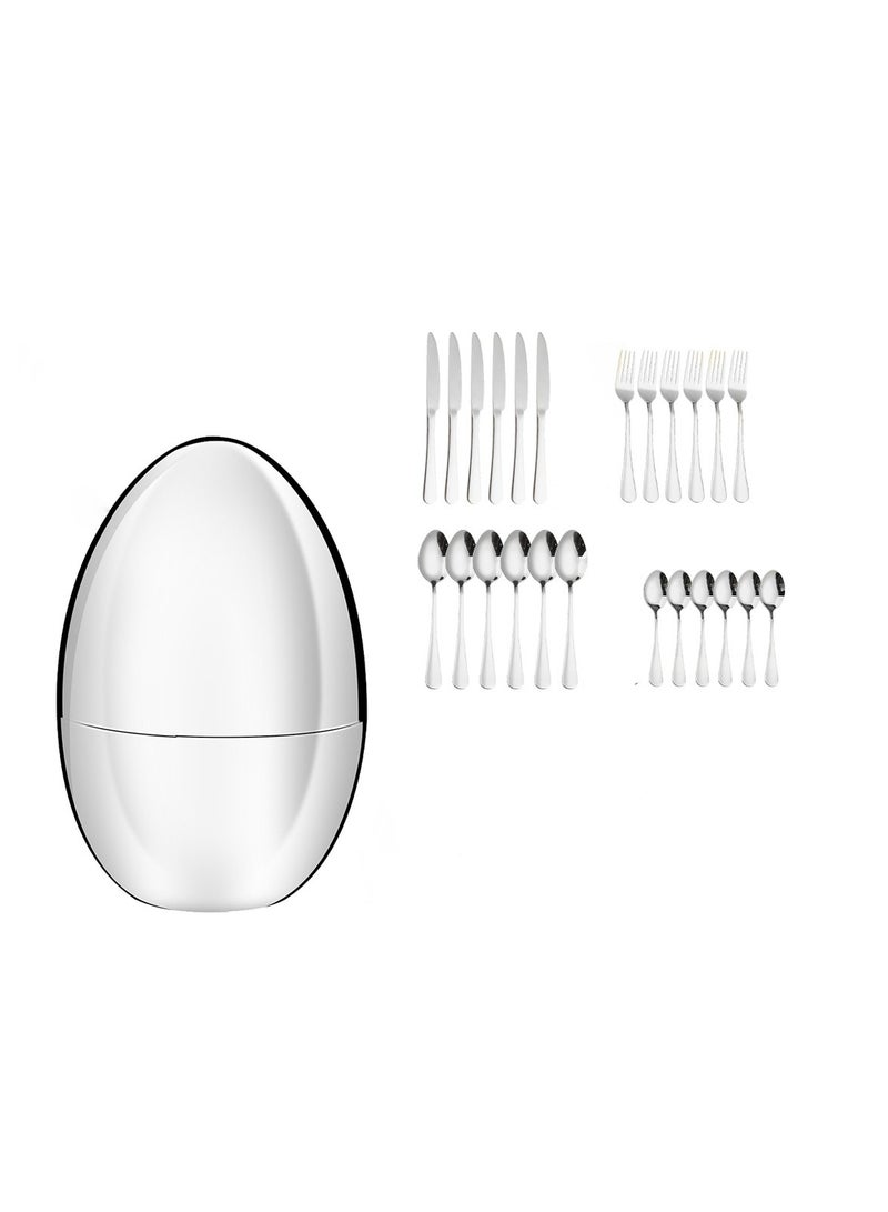24pcs high-end luxury stainless steel tableware Western food knife fork and spoon creative egg storage set