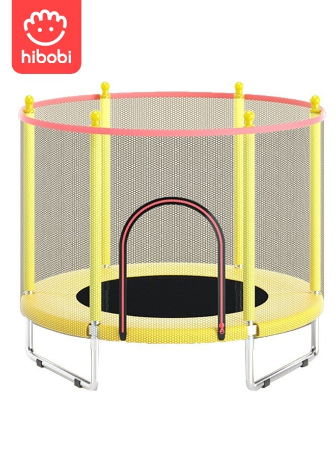 Kids Trampoline, Children's Indoor Home Trampoline Bouncing Bed With Guard Net 140x140x120cm Yellow