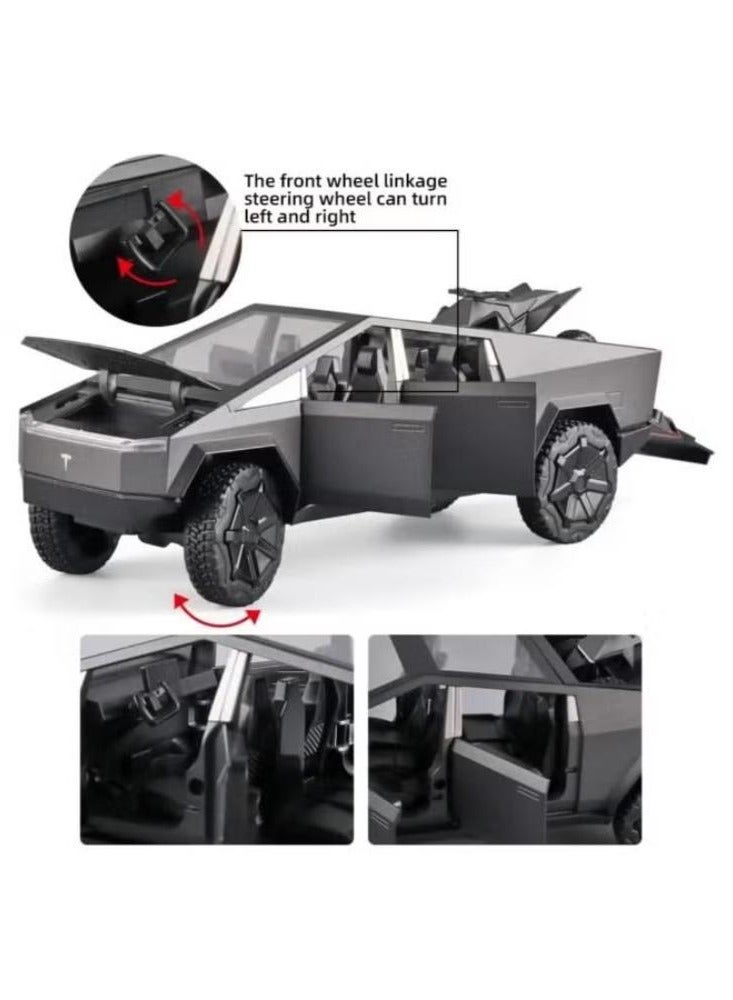 1:24 Tesla Cyber Truck Die cast Metal Model Toy Car, with Sound and Light, Pull Back, Suitable for Children and Adults