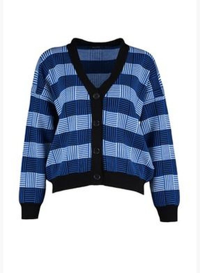 Black Oversize Patterned Knitwear Cardigan TWOAW23HI00385