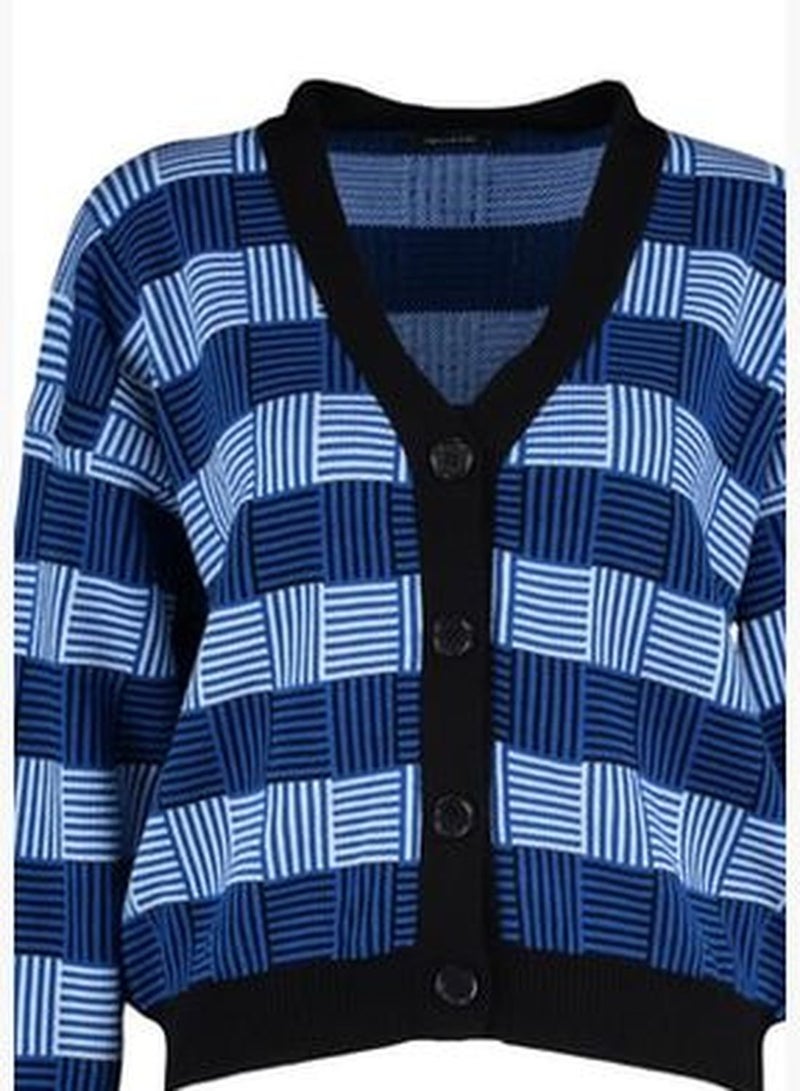 Black Oversize Patterned Knitwear Cardigan TWOAW23HI00385