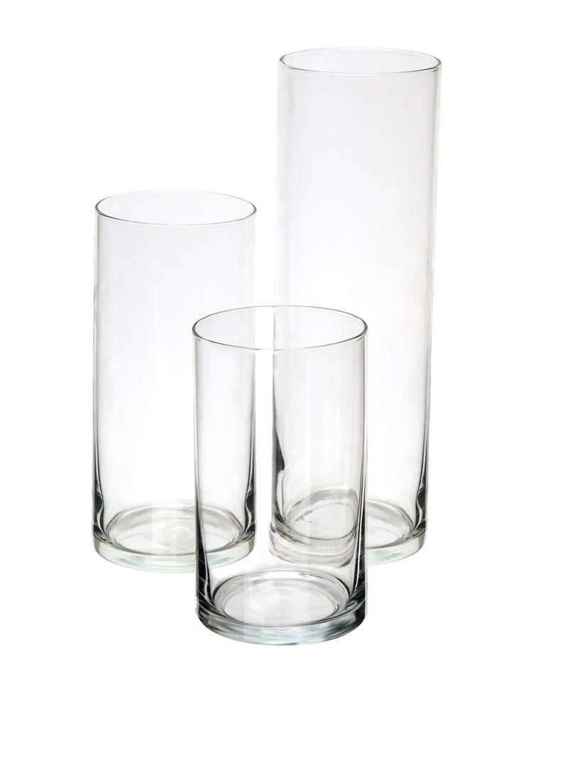 AKDC Glass Cylinder Vases Set of 3 Decorative Centerpieces for Home or Wedding