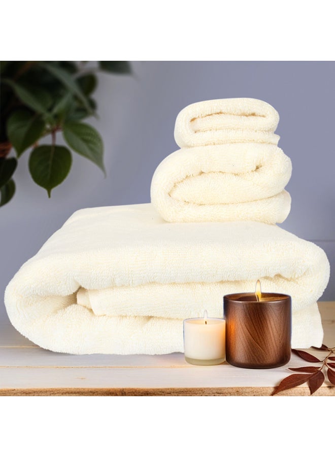 Hotel Linen Klub LUXURY PACK of 3  Bathroom Towel Sets -100% Cotton 650 GSM Terry Dobby Border Ring Spun -Super Soft ,Quick Dry,Highly Absorbent,Bath Towel,Hand Towel and Face Towel,Cream