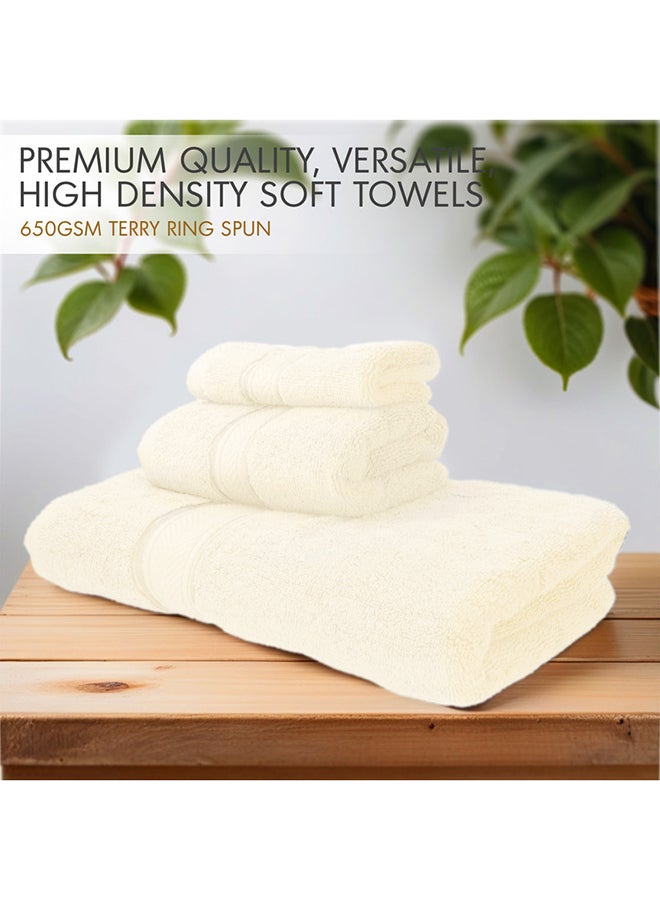 Hotel Linen Klub LUXURY PACK of 3  Bathroom Towel Sets -100% Cotton 650 GSM Terry Dobby Border Ring Spun -Super Soft ,Quick Dry,Highly Absorbent,Bath Towel,Hand Towel and Face Towel,Cream