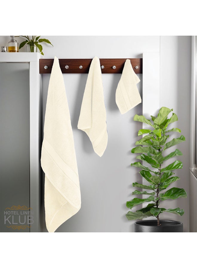 Hotel Linen Klub LUXURY PACK of 3  Bathroom Towel Sets -100% Cotton 650 GSM Terry Dobby Border Ring Spun -Super Soft ,Quick Dry,Highly Absorbent,Bath Towel,Hand Towel and Face Towel,Cream