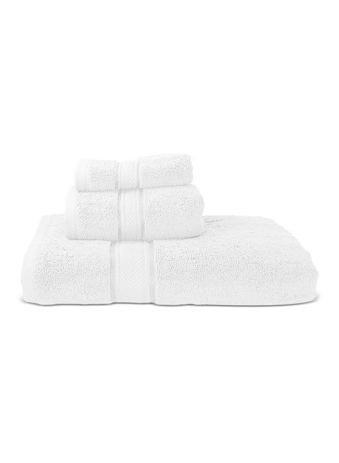 Hotel Linen Klub LUXURY PACK of 3  Antimicrobial  Bathroom Towel Set 100% Cotton 650 GSM Terry Dobby Border Ring Spun Super Soft Quick Dry Highly Absorbent-Bath Towel Hand Towel and Face Towel White