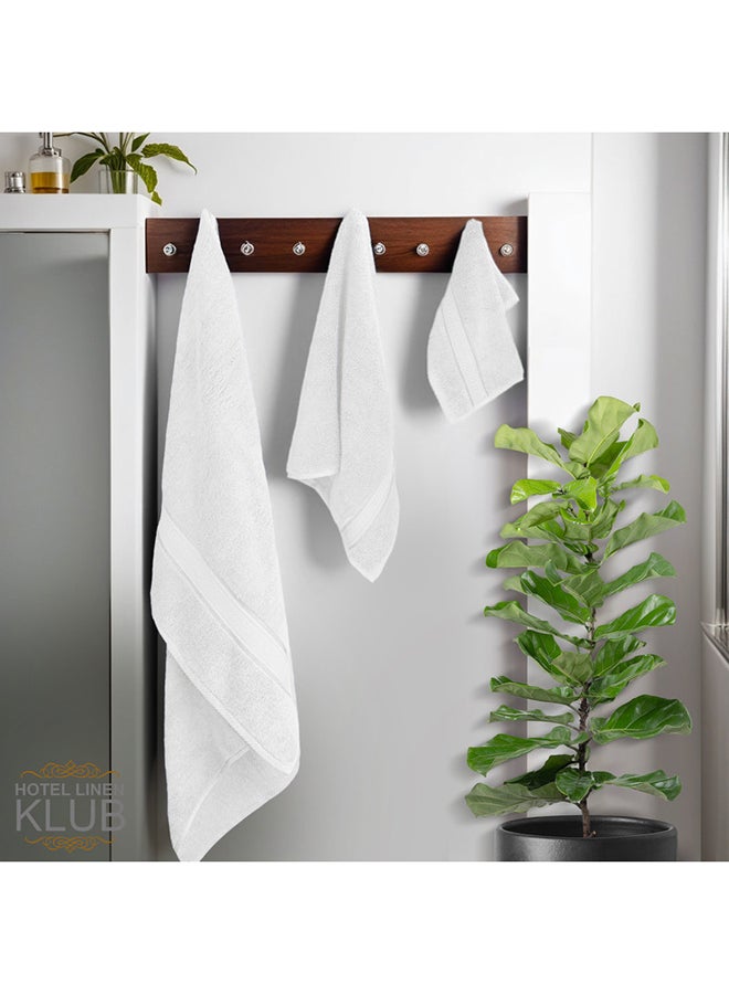 Hotel Linen Klub LUXURY PACK of 3  Antimicrobial  Bathroom Towel Set 100% Cotton 650 GSM Terry Dobby Border Ring Spun Super Soft Quick Dry Highly Absorbent-Bath Towel Hand Towel and Face Towel White