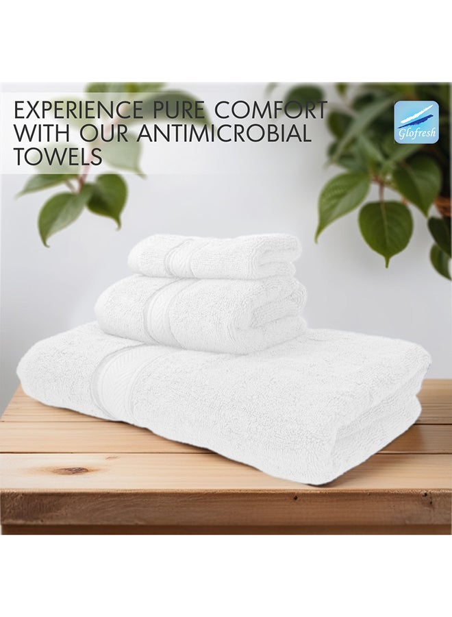 Hotel Linen Klub LUXURY PACK of 3  Antimicrobial  Bathroom Towel Set 100% Cotton 650 GSM Terry Dobby Border Ring Spun Super Soft Quick Dry Highly Absorbent-Bath Towel Hand Towel and Face Towel White