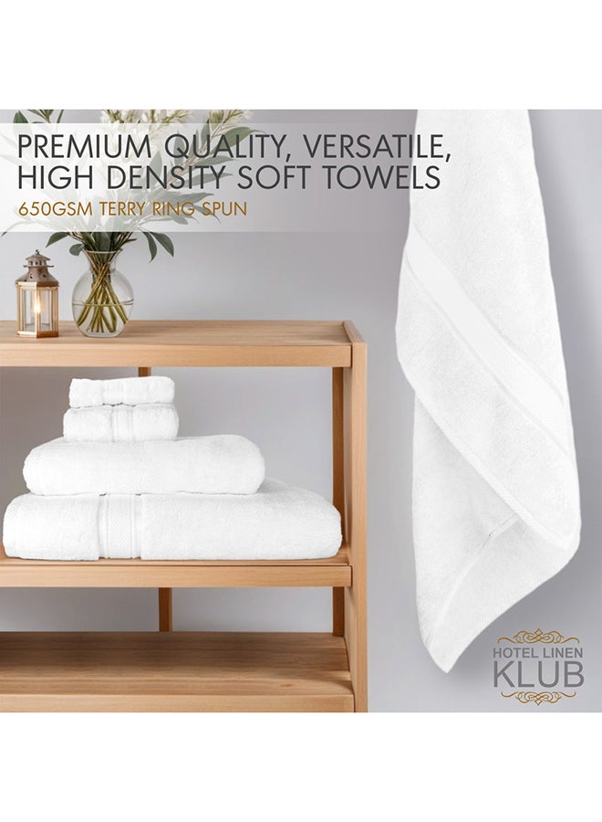 Hotel Linen Klub LUXURY 5PC Antimicrobial Bathroom Towel Set - 100% Cotton 650 GSM Terry Dobby Border Ring Spun - Super Soft,Quick Dry,Highly Absorbent,Bath Towel Set with 900GSM Bath Mat-White