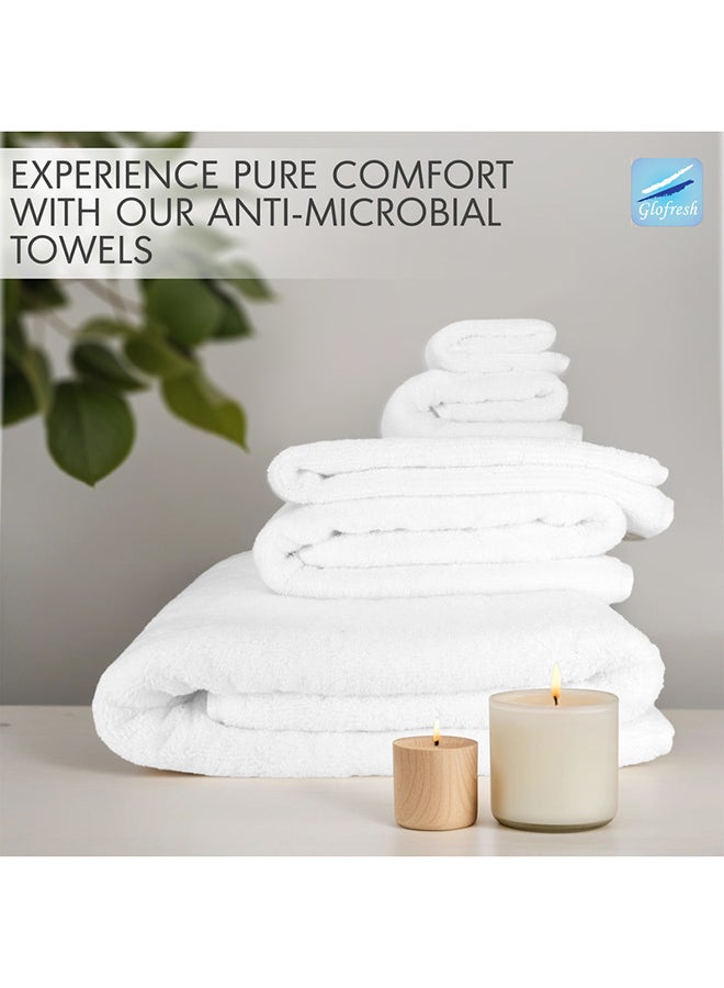 Hotel Linen Klub LUXURY 5PC Antimicrobial Bathroom Towel Set - 100% Cotton 650 GSM Terry Dobby Border Ring Spun - Super Soft,Quick Dry,Highly Absorbent,Bath Towel Set with 900GSM Bath Mat-White