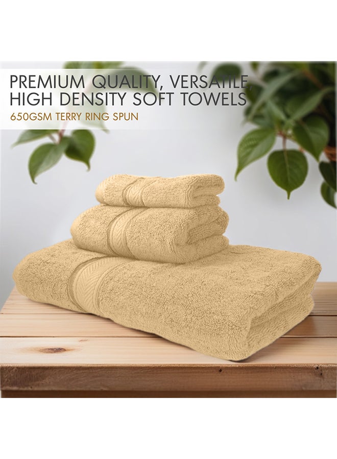 Hotel Linen Klub LUXURY PACK of 3  Bathroom Towel Sets -100% Cotton 650 GSM Terry Dobby Border Ring Spun -Super Soft ,Quick Dry,Highly Absorbent,Bath Towel,Hand Towel and Face Towel,Beige