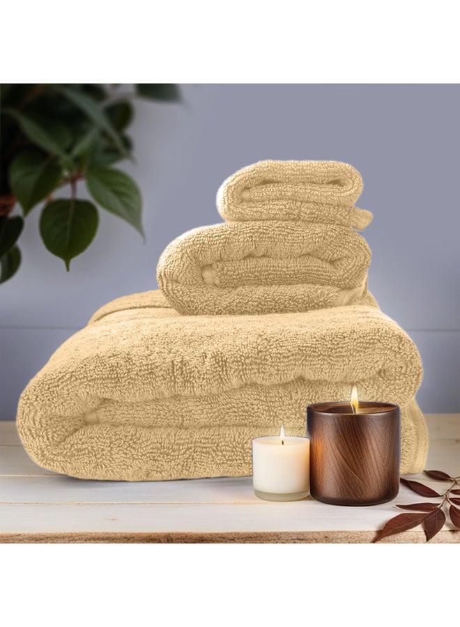 Hotel Linen Klub LUXURY PACK of 3  Bathroom Towel Sets -100% Cotton 650 GSM Terry Dobby Border Ring Spun -Super Soft ,Quick Dry,Highly Absorbent,Bath Towel,Hand Towel and Face Towel,Beige