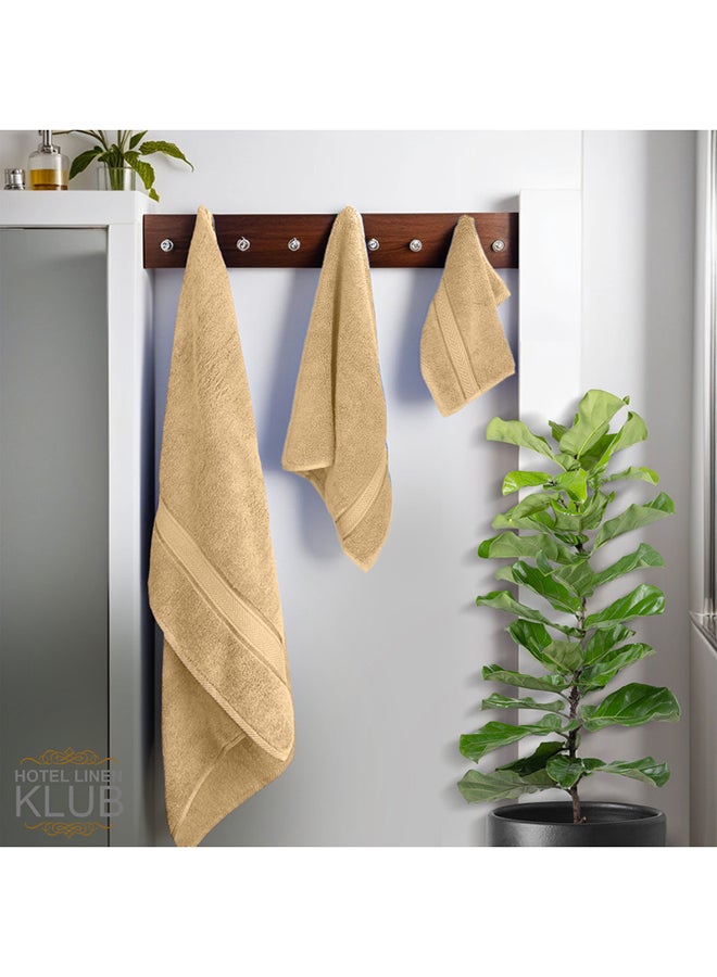 Hotel Linen Klub LUXURY PACK of 3  Bathroom Towel Sets -100% Cotton 650 GSM Terry Dobby Border Ring Spun -Super Soft ,Quick Dry,Highly Absorbent,Bath Towel,Hand Towel and Face Towel,Beige