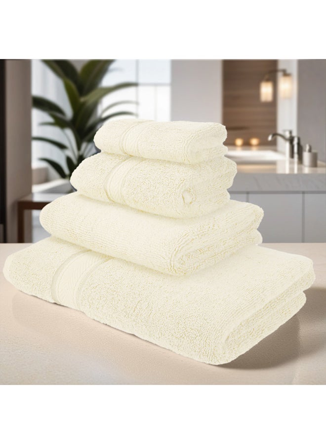 Hotel Linen Klub LUXURY PACK of 4 Bathroom Towel Sets - 100% Cotton 650 GSM Terry Dobby Border Ring Spun - Super Soft ,Quick Dry,Highly Absorbent ,Bathroom Towel Set with 900GSM Bath Mat, Cream