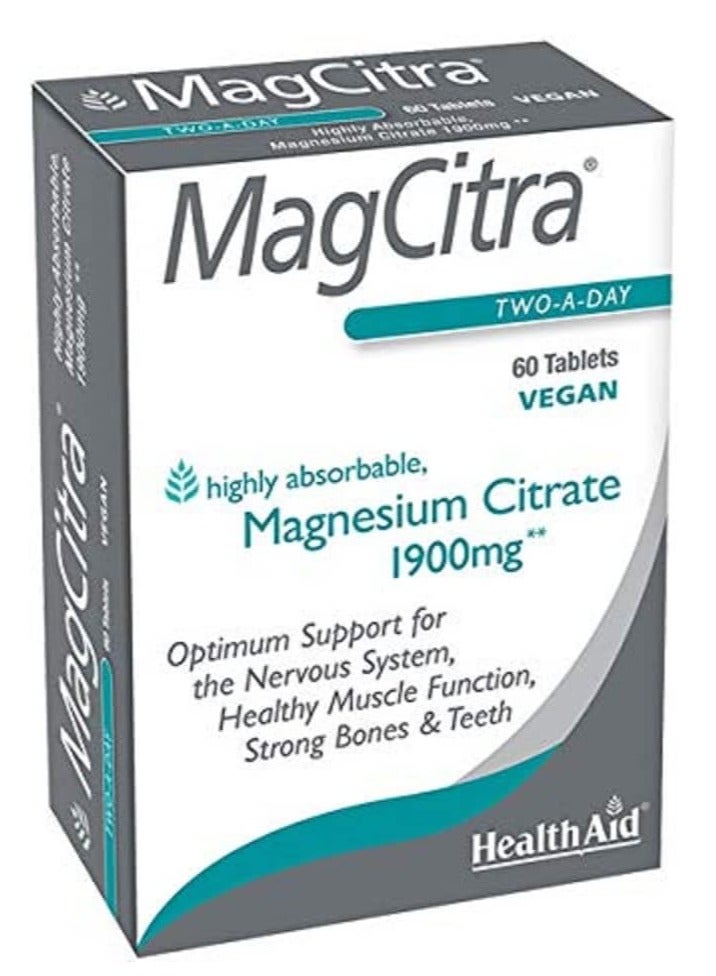 MagCitra Magnesium 60 Vegan Tablets Two Per Day