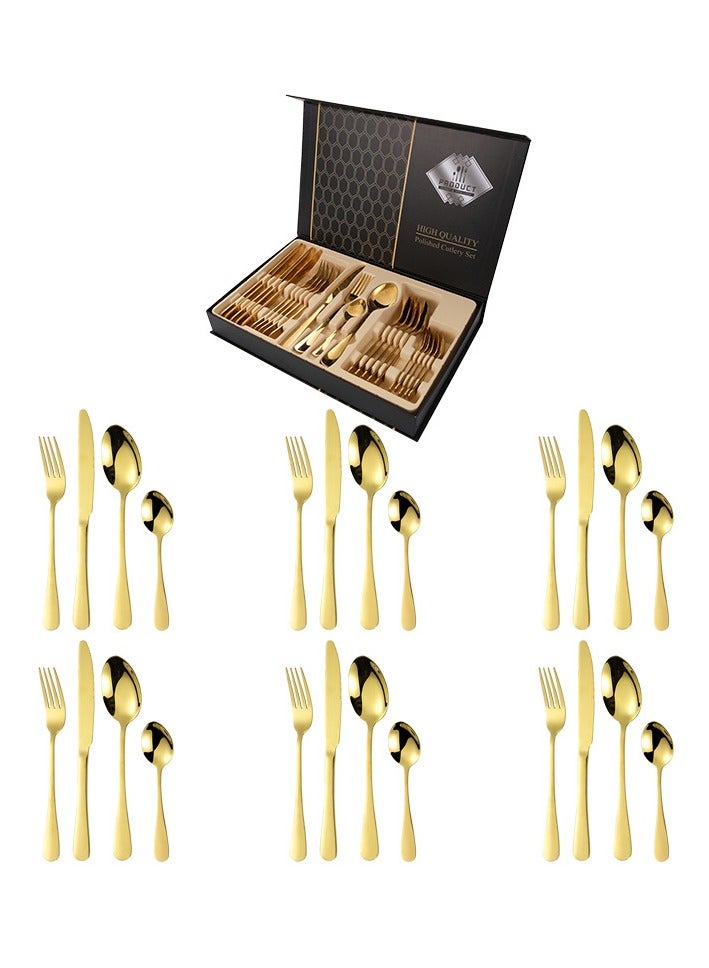 24pcs high-end luxury stainless steel tableware Western food knife fork and spoon gift box cutlery set