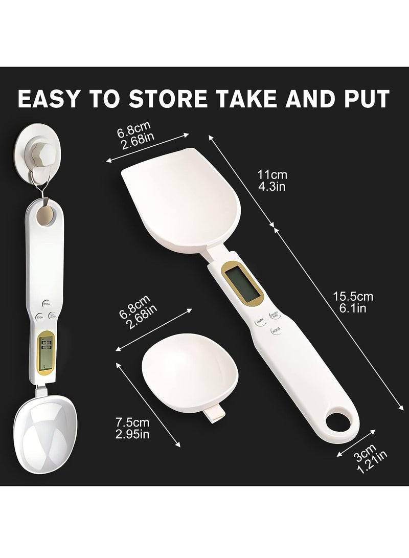Digital Spoon Scale with Replaceable Spoons, Electronic Measuring Spoon, Detachable, High Precision Kitchen Scale, 500g/0.1g, Tare Function, LCD Display for Home, Food and Coffee Weighing