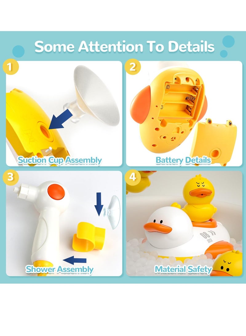 Bathtub Toys for Kids, Multifunctional Toddlers Shower Sprayer, Yellow Duck Bath Toys with 3 Bath Ducks & 4 Toddlers Shower Sprayer, Water Toys Shower Head